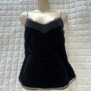 All Saints Top Womens 0 Black Velvet Cami Lace Trim Whimsigoth Grunge Coquette
